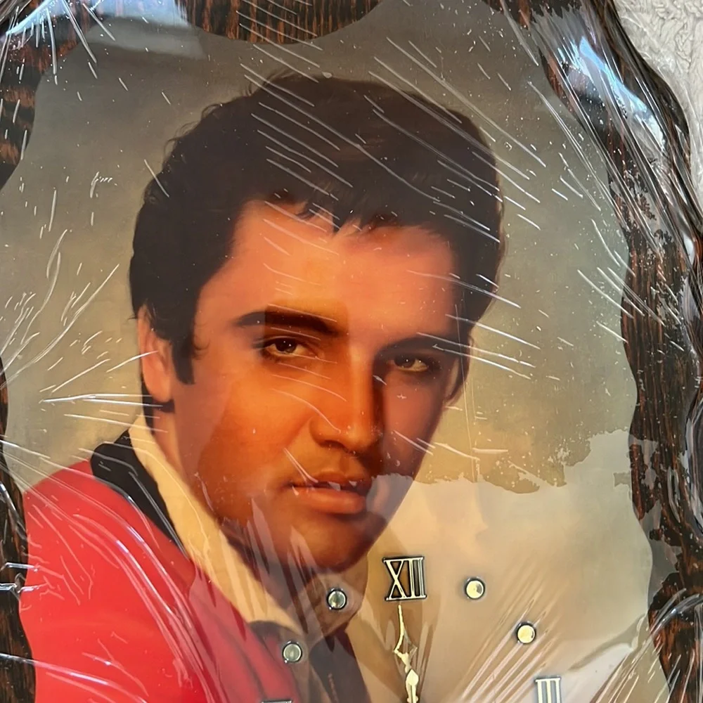Vintage 70's Elvis Presley wood decoupage wall clock art